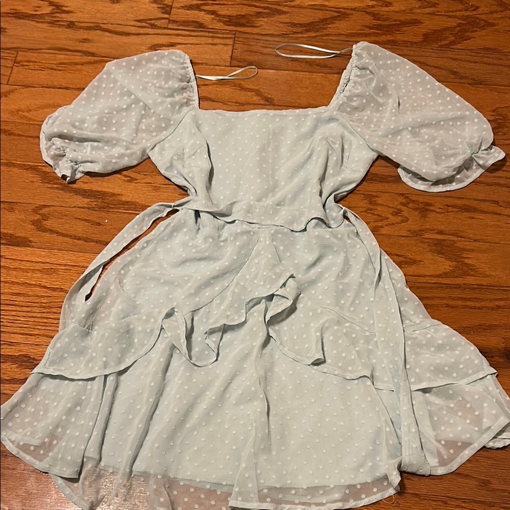 Light Blue Puff Sleeve Dress